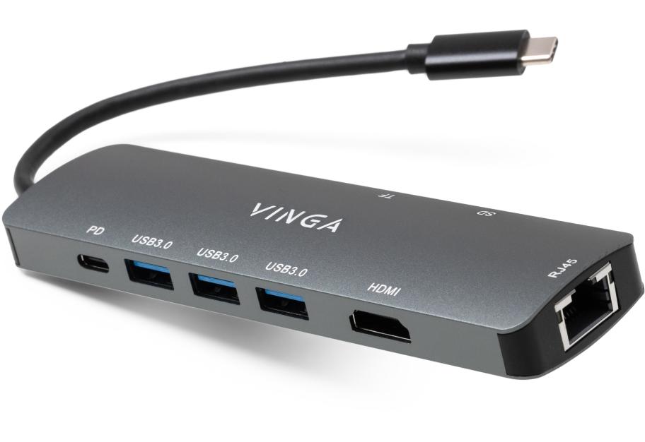 Hub Vinga USB-C 3.1 to HDMI+RJ45_1Gbps+3xUSB3.0+SD/TF+PD100W (VHYC8)
