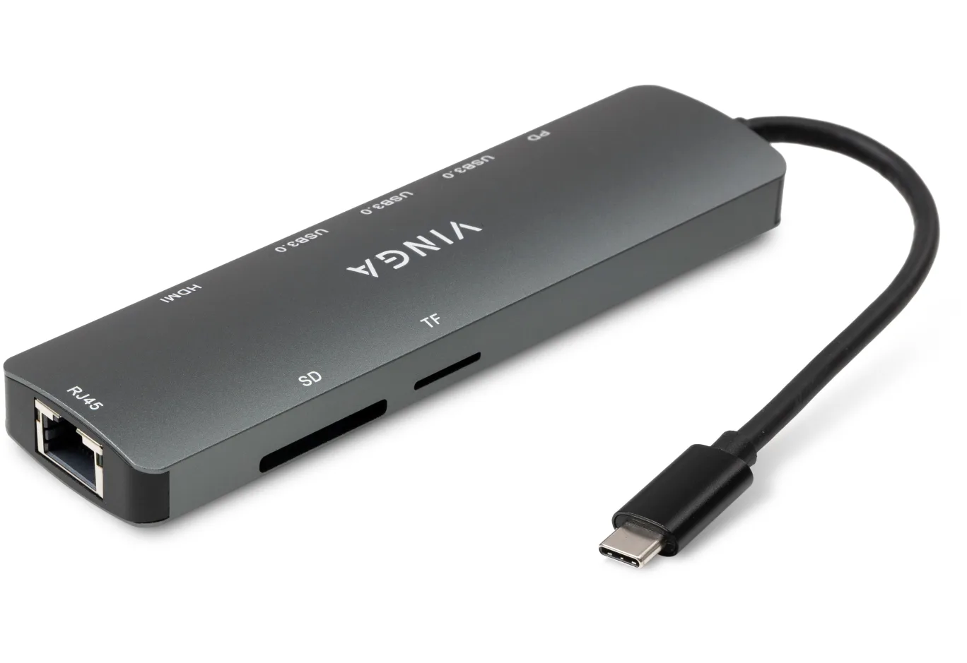 Концентратор Vinga USB-C 3.1 to HDMI+RJ45_1Gbps+3xUSB3.0+SD/TF+PD100W (VHYC8)