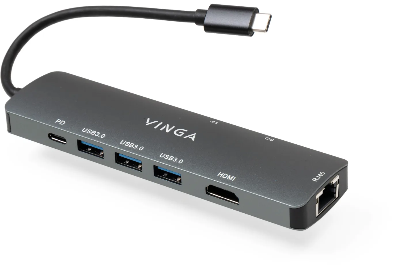 Концентратор Vinga USB-C 3.1 to HDMI+RJ45_1Gbps+3xUSB3.0+SD/TF+PD100W (VHYC8)