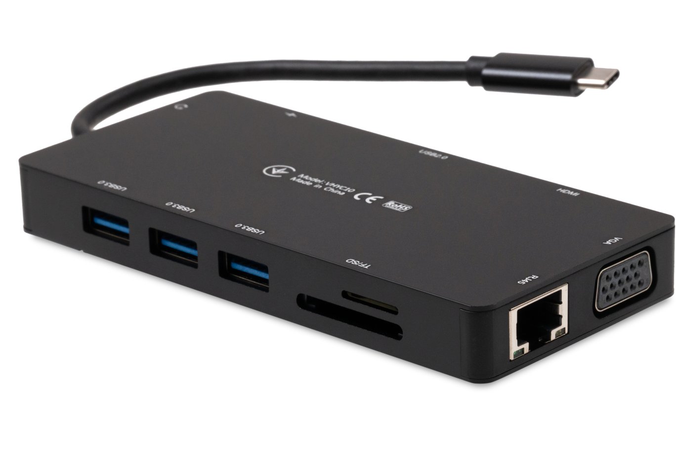 Hub Vinga USB-C 3.1 to VGA+HDMI+RJ45+3xUSB3.0+USB2.0+SD/TF+PD100W+Audio (VHYC10)