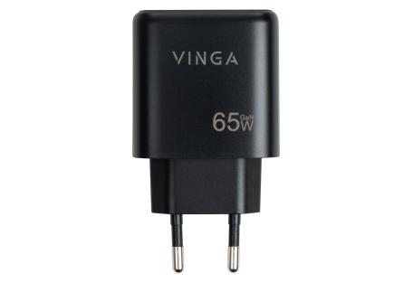 Зарядное устройство Vinga GaN 65W PD+QC 1C1A ports Wall Charger (VCPCHCA65B)