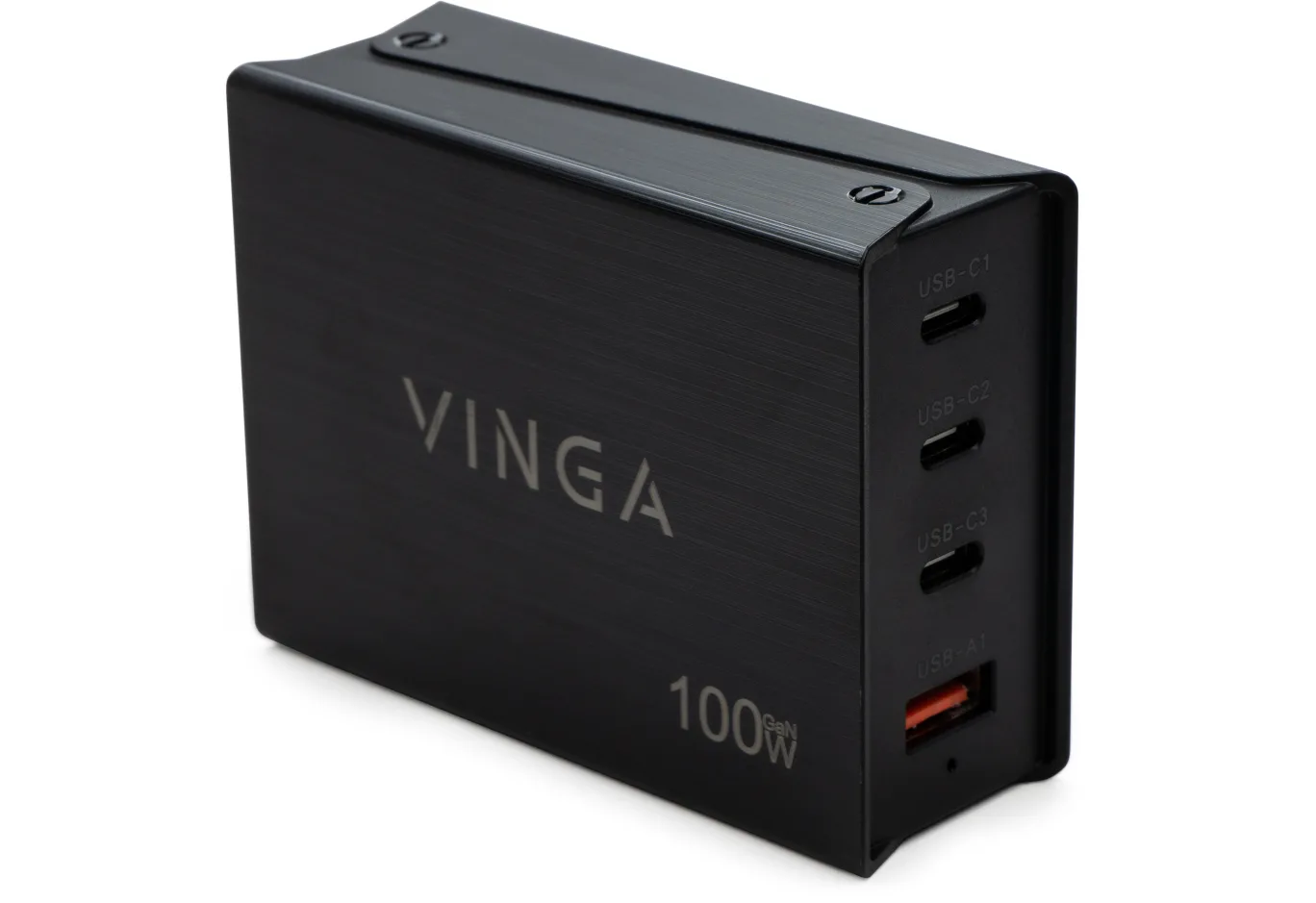 Зарядний пристрій Vinga GaN 100W PD+QC 3C1A ports 1.2m Wired Charger (VCPCH100CB)