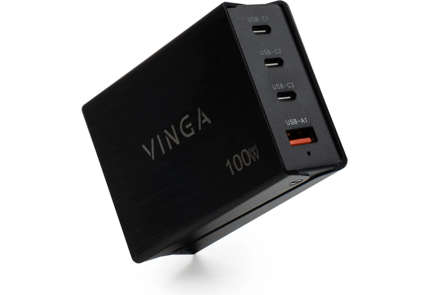Зарядний пристрій Vinga GaN 100W PD+QC 3C1A ports 1.2m Wired Charger (VCPCH100CB)