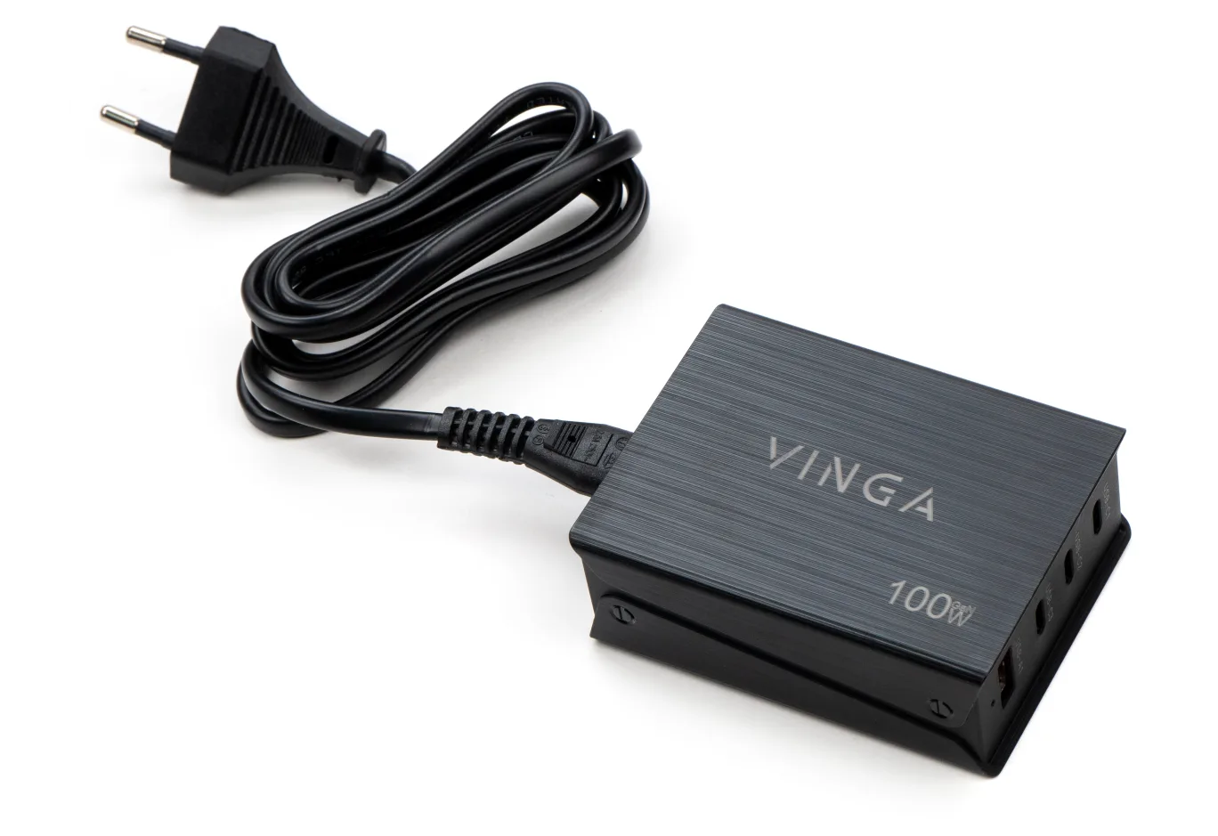 Зарядний пристрій Vinga GaN 100W PD+QC 3C1A ports 1.2m Wired Charger (VCPCH100CB)