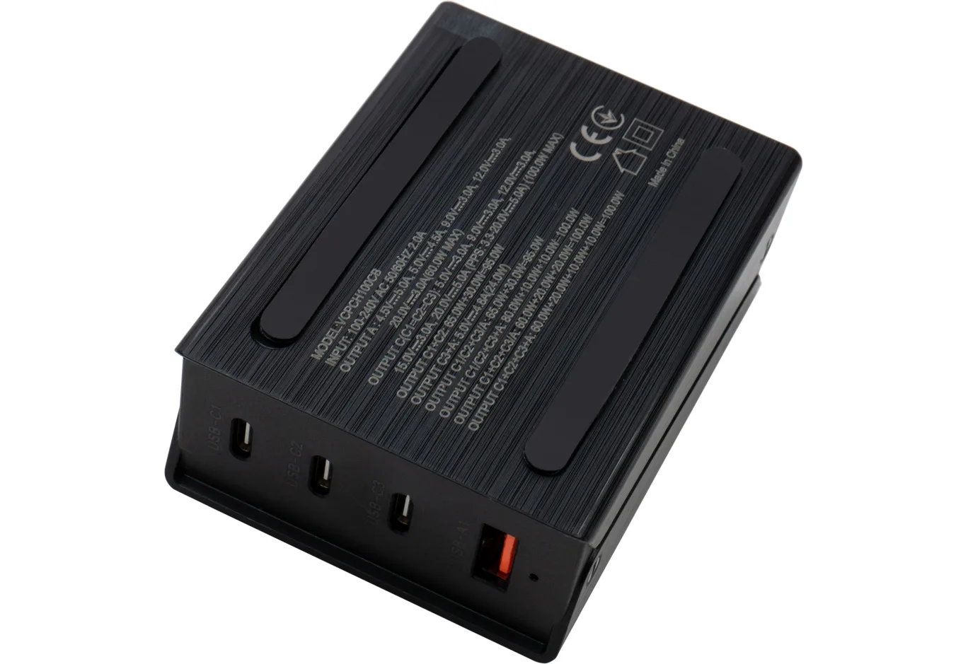 Зарядний пристрій Vinga GaN 100W PD+QC 3C1A ports 1.2m Wired Charger (VCPCH100CB)