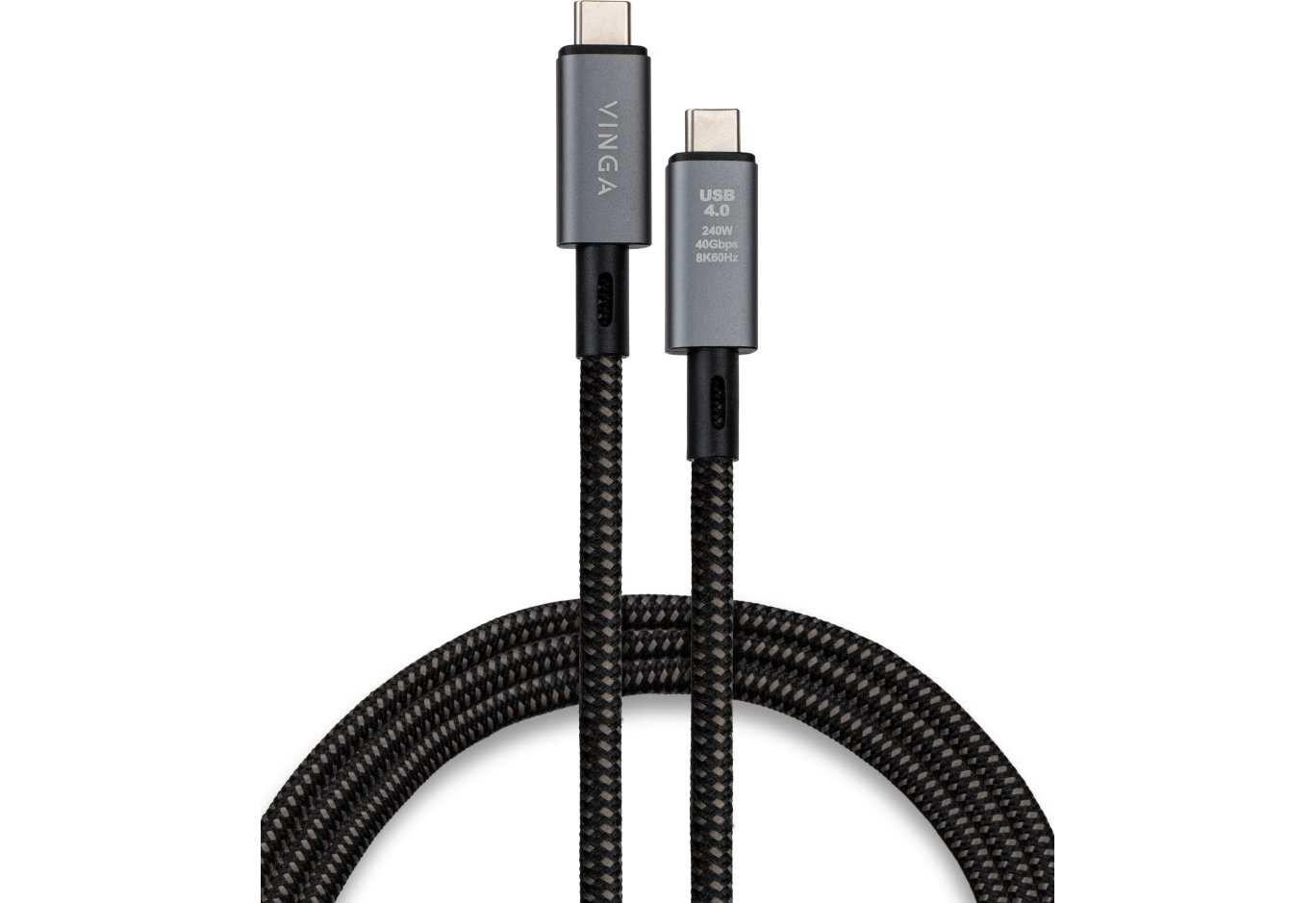 Дата кабель USB-C to USB-C 0.8m USB4 240W 40GBps 8K60Hz Nylon Vinga (VCPDCU4)