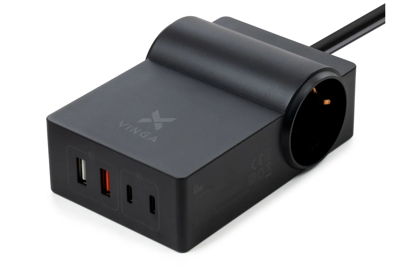 Зарядний пристрій Vinga 65W PD/QC 2xUSB-C+2xUSB-A+2xSchukoF 1.5m CEE7/7 (VCHG2OAC65)