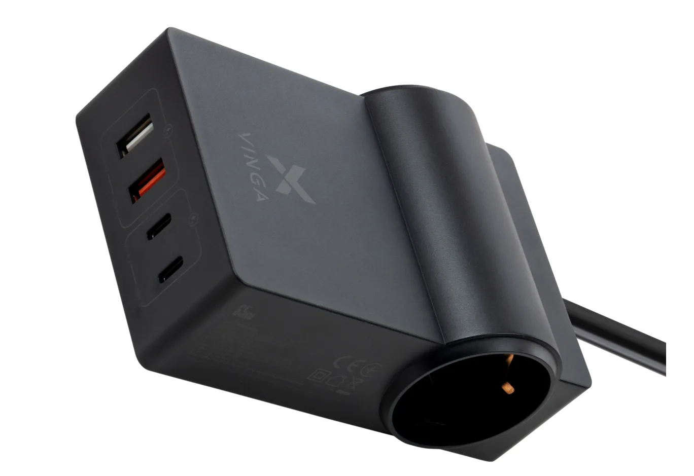 Зарядний пристрій Vinga 65W PD/QC 2xUSB-C+2xUSB-A+2xSchukoF 1.5m CEE7/7 (VCHG2OAC65)