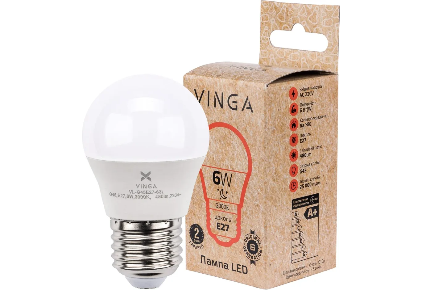 Лампочка Vinga VL-G45E27-63L