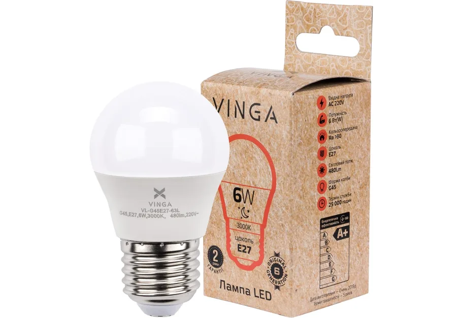 Лампочка Vinga VL-G45E27-63L