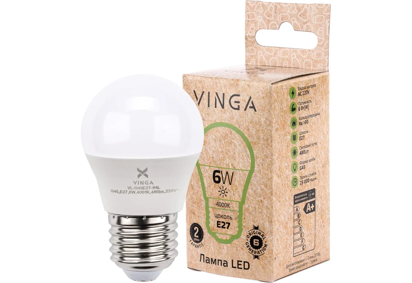 Лампочка Vinga VL-G45E27-64L