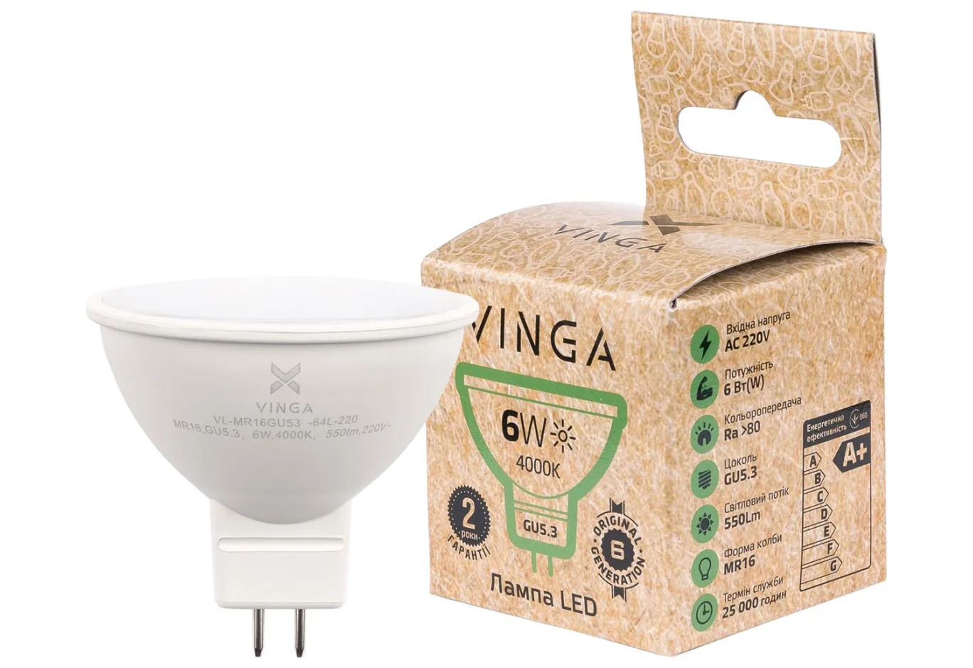 Лампочка Vinga VL-MR16GU53-64L-220