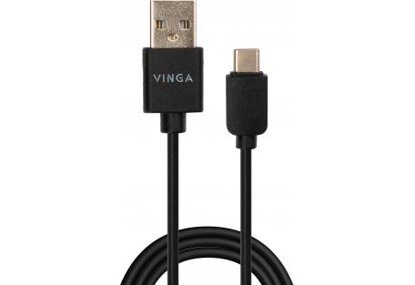 Дата кабель USB 2.0 AM to Type-C 1.0m 3A 18W PVC black Vinga (VCPUSBTC3ABK)