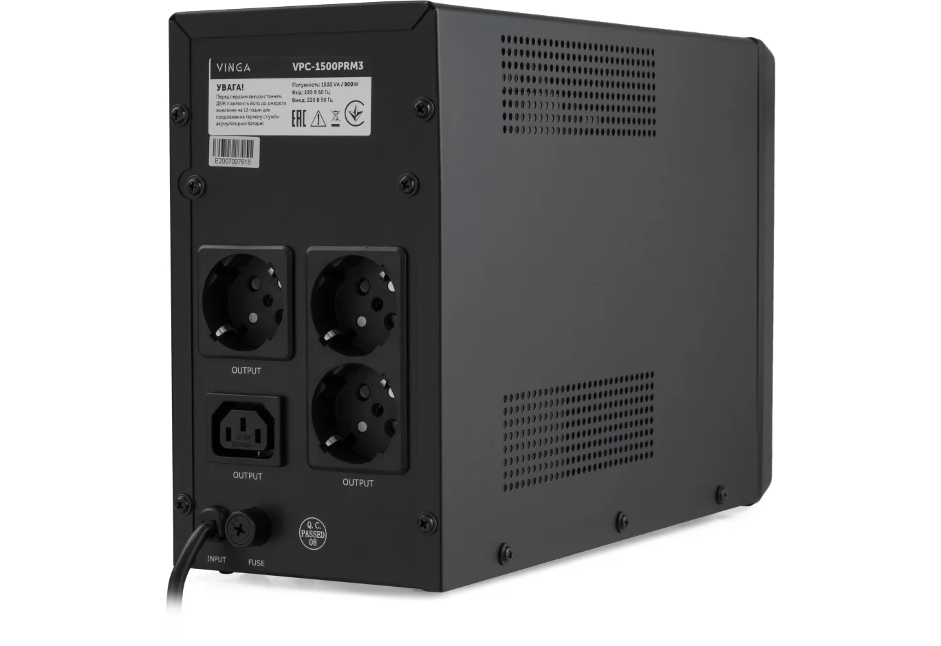 Пристрій безперебійного живлення Vinga LCD 1500VA metal case ( VPC-1500PRM3 ) (VPC-1500PRM3)