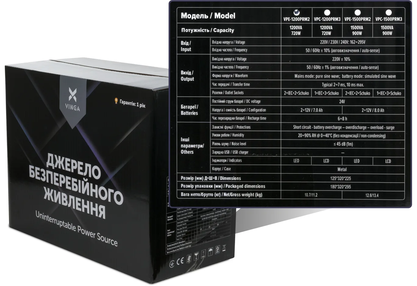 Пристрій безперебійного живлення Vinga LED 1200VA ( VPE-1200PRM2 ) (VPE-1200PRM2)