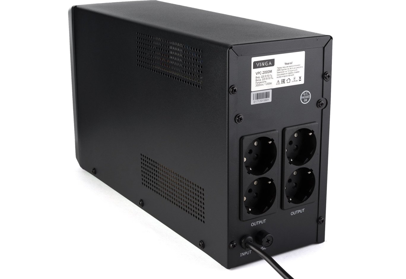 Пристрій безперебійного живлення Vinga LCD 2000VA metall case (VPC-2000M)