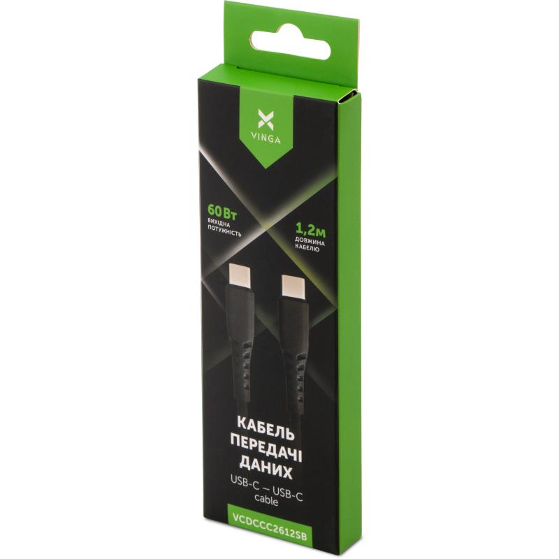 Дата кабель USB-C to USB-C 1.2m 60W Silicon Black Vinga (VCDCCC2612SB)