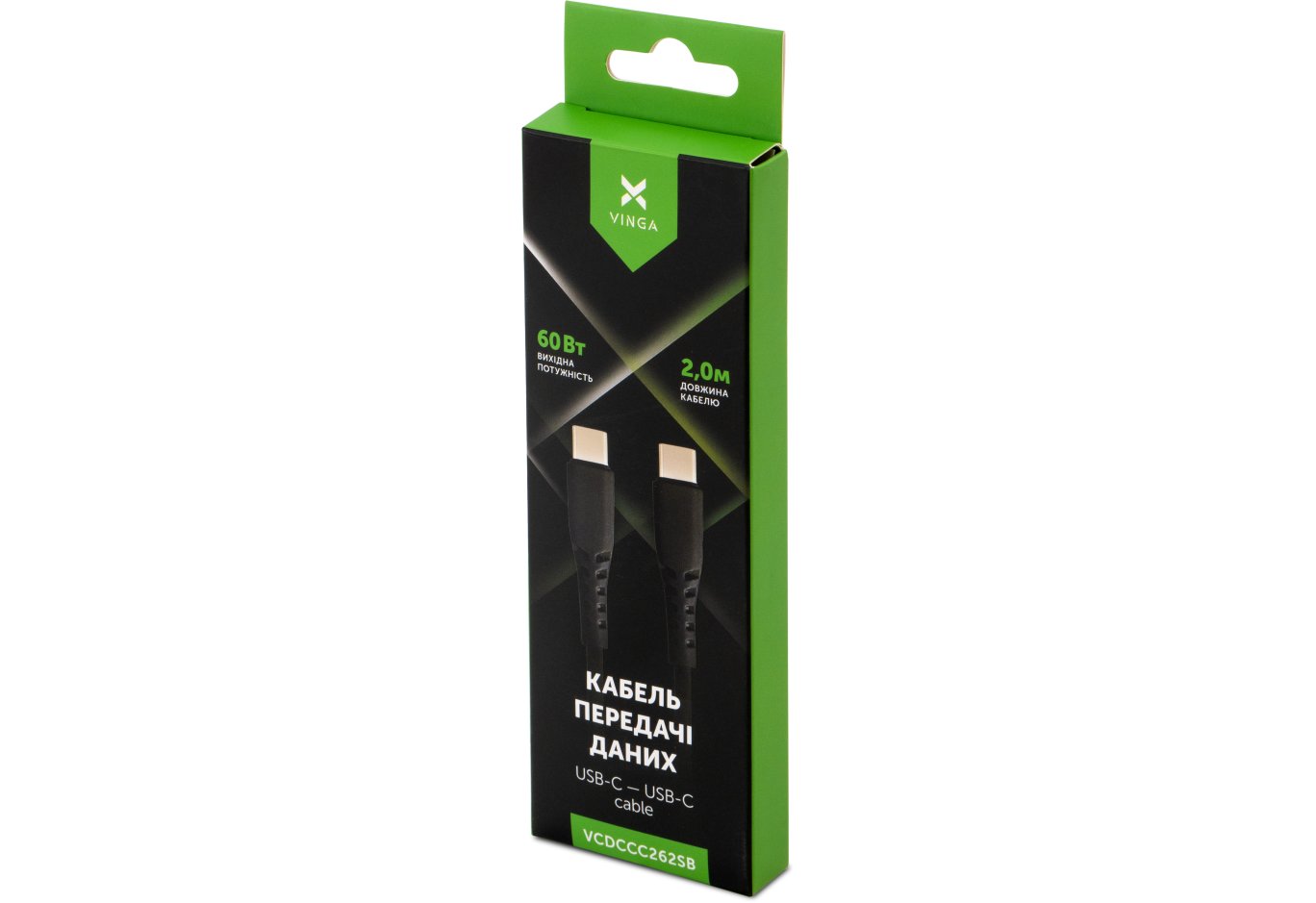 Дата кабель USB-C to USB-C 2.0m 60W Silicon Black Vinga (VCDCCC262SB)