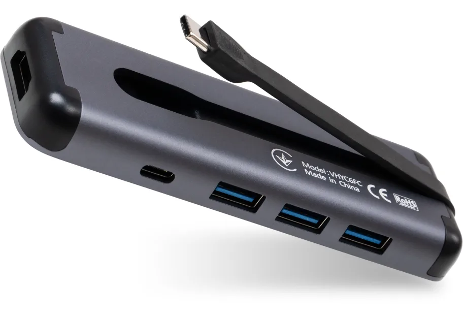 Концентратор Vinga USB-C 3.1 to HDMI+3xUSB3.0+PD100W+USB-C foldable cable (VHYC6FC)