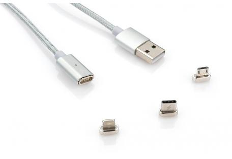 Дата кабель USB 2.0 AM to Lightning + Micro 5P + Type-C 1.0m Vinga (Magnetic 3in1)