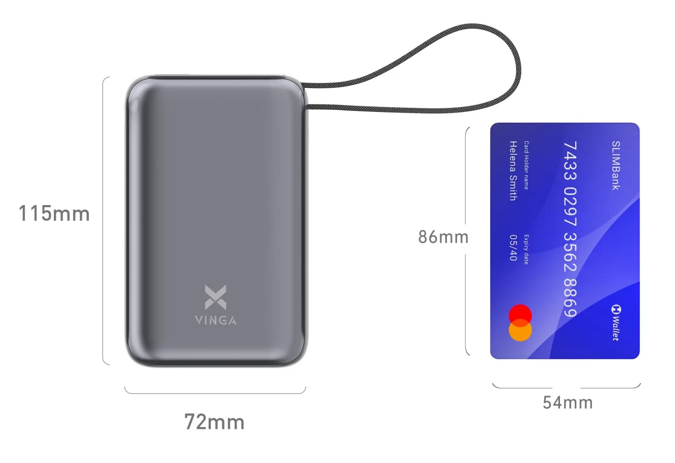 Батарея універсальна Vinga 30000 mAh 65W Display Cable (VPBB3065C)