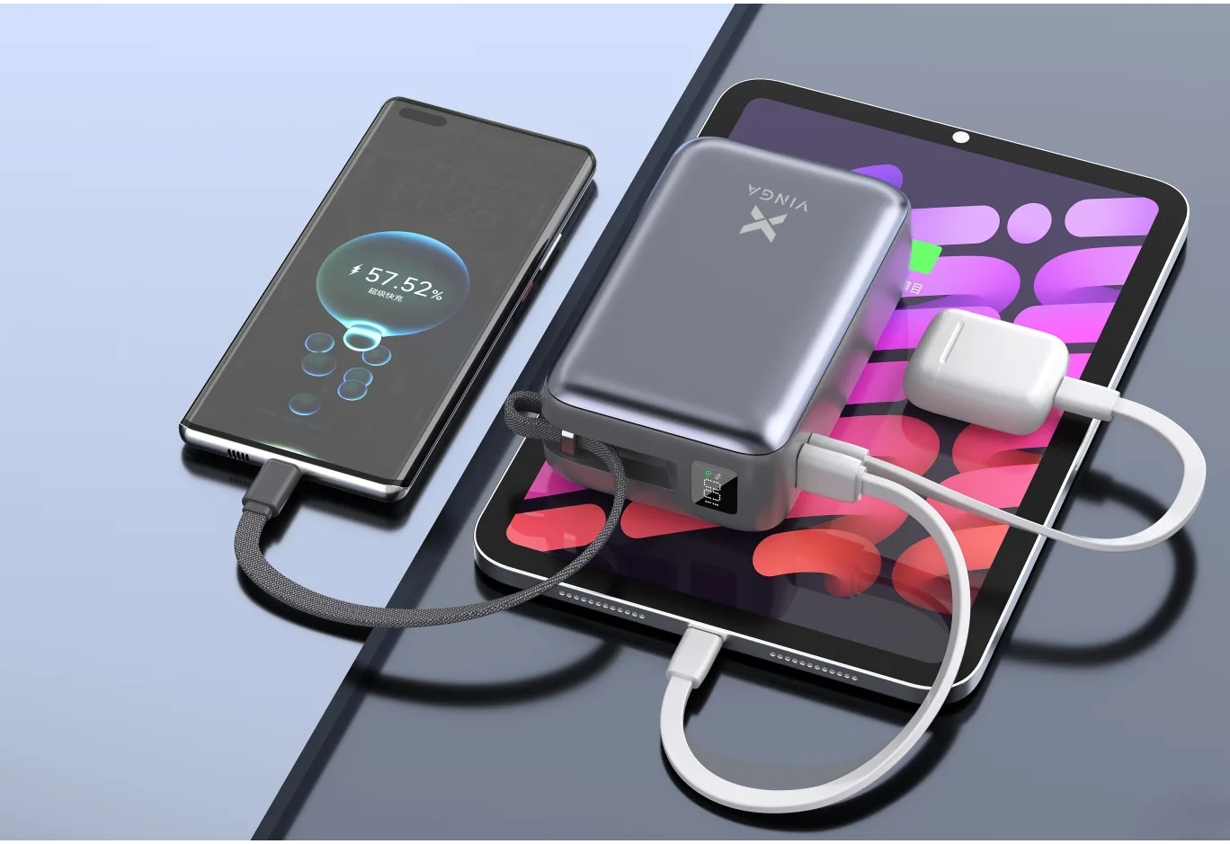 Батарея універсальна Vinga 30000 mAh 65W Display Cable (VPBB3065C)