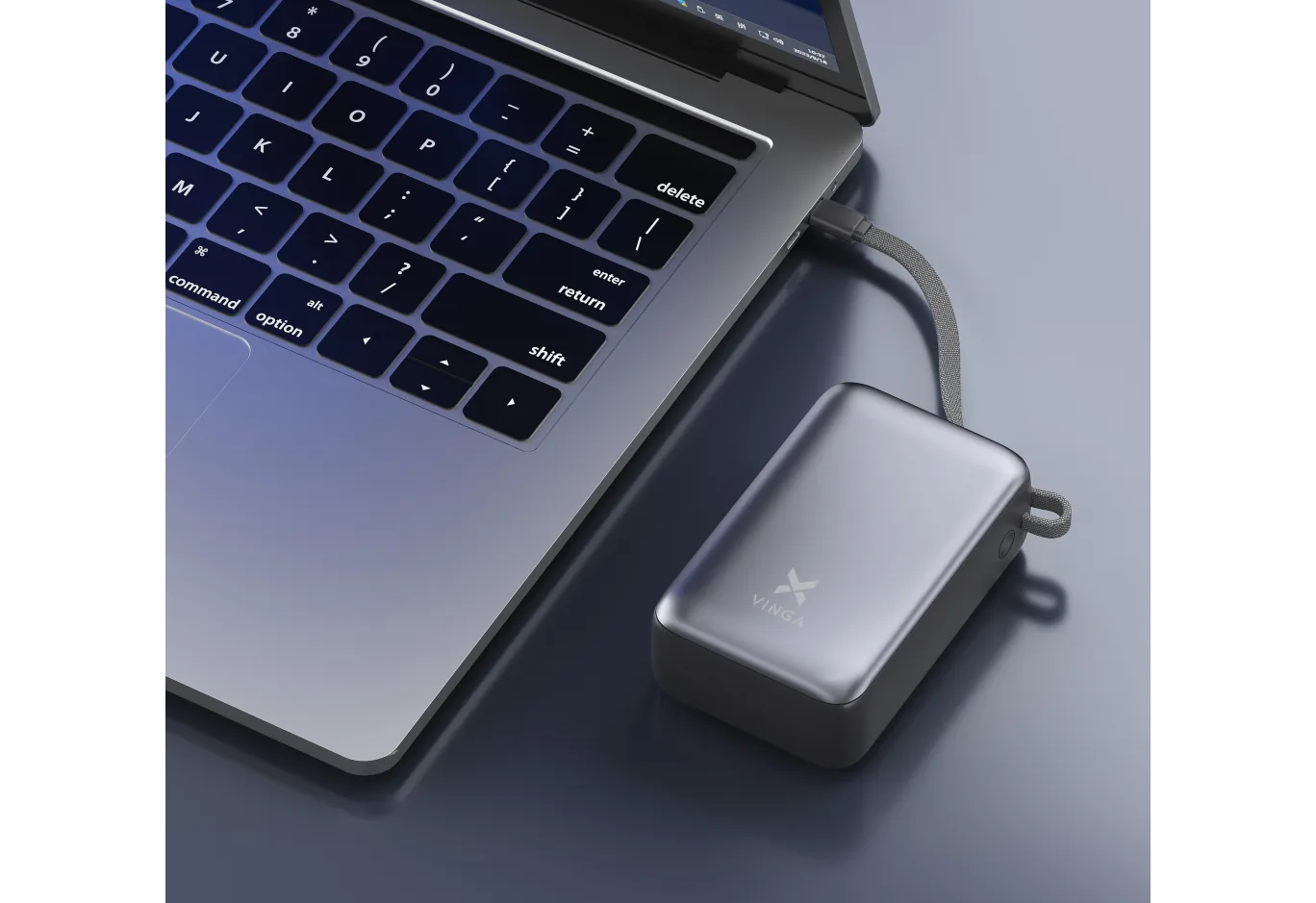 Батарея універсальна Vinga 30000 mAh 65W Display Cable (VPBB3065C)