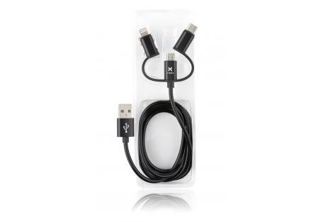 Дата кабель USB 2.0 AM to Lightning + Micro 5P + Type-C 1.0m metal black Vinga (VRC151BK)