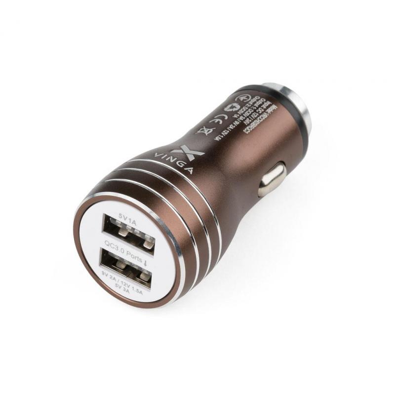 Зарядное устройство Vinga QC3 Quick Dual USB Car Charger aluminium brown (VRCCH03BRQC3)