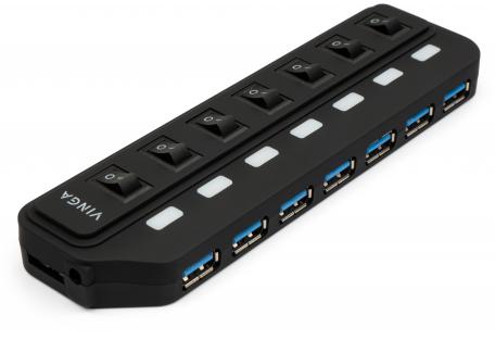 Концентратор Vinga USB3.0 to 7*USB3.0 HUB with switch and power adapter (VHA3A7SP)