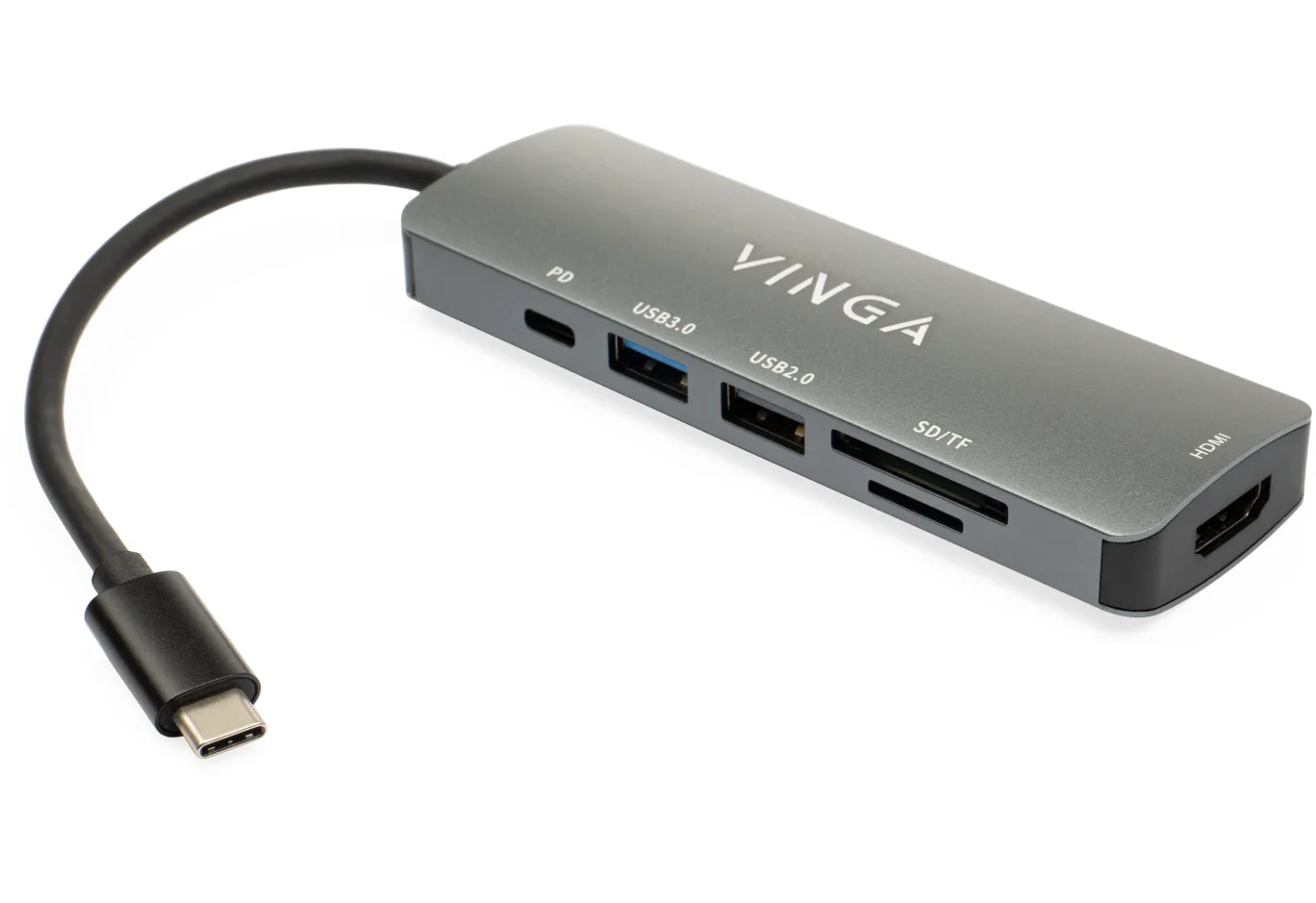 Концентратор Vinga USB Type-C 3.1 to HDMI+USB3.0+USB 2.0+SD/microSD+PD 6in1 (VHC6)