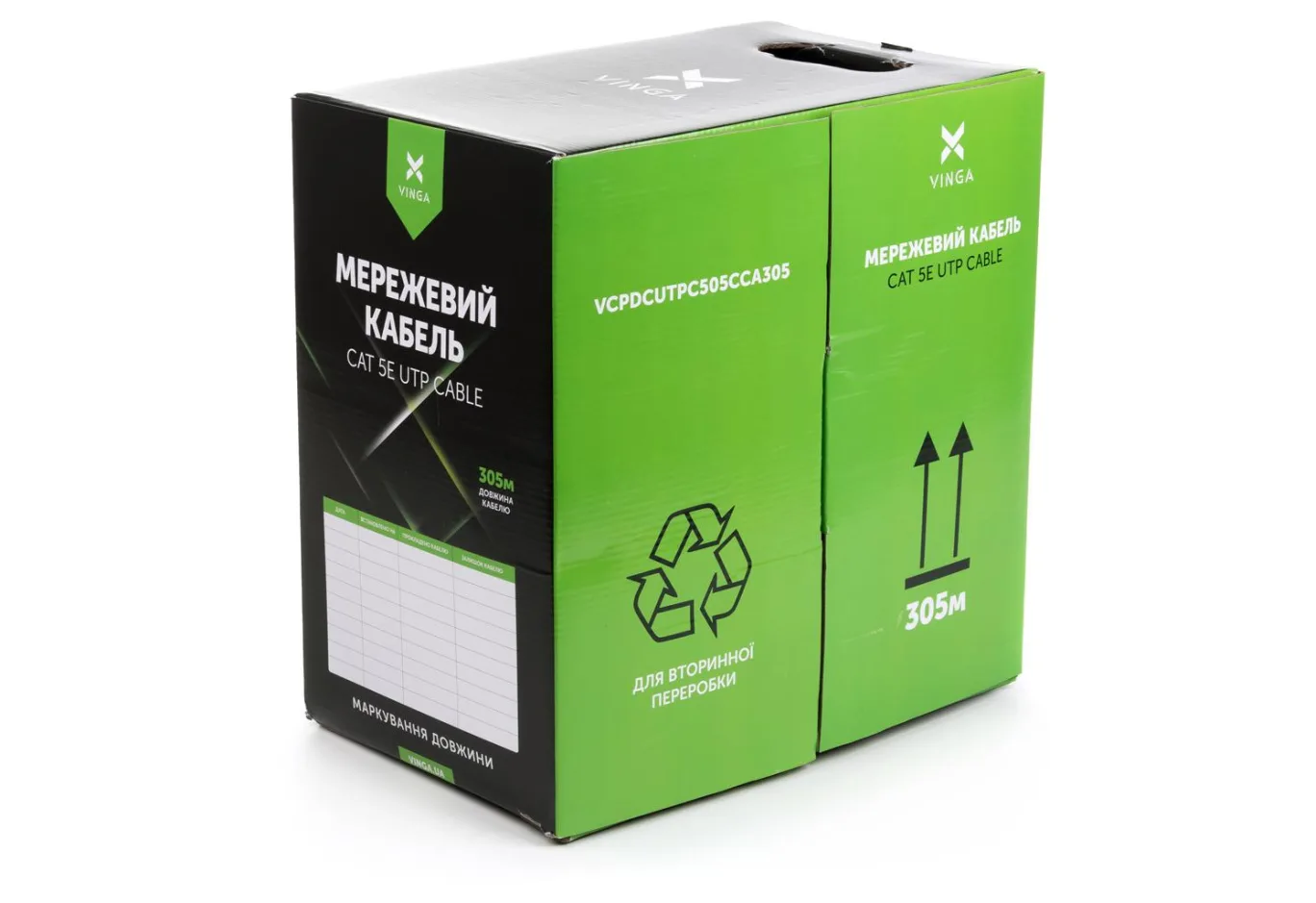 Кабель мережевий Vinga UTP Cat5e CCA 4 pairs 305 m (VCPDCUTPC505CCA305)