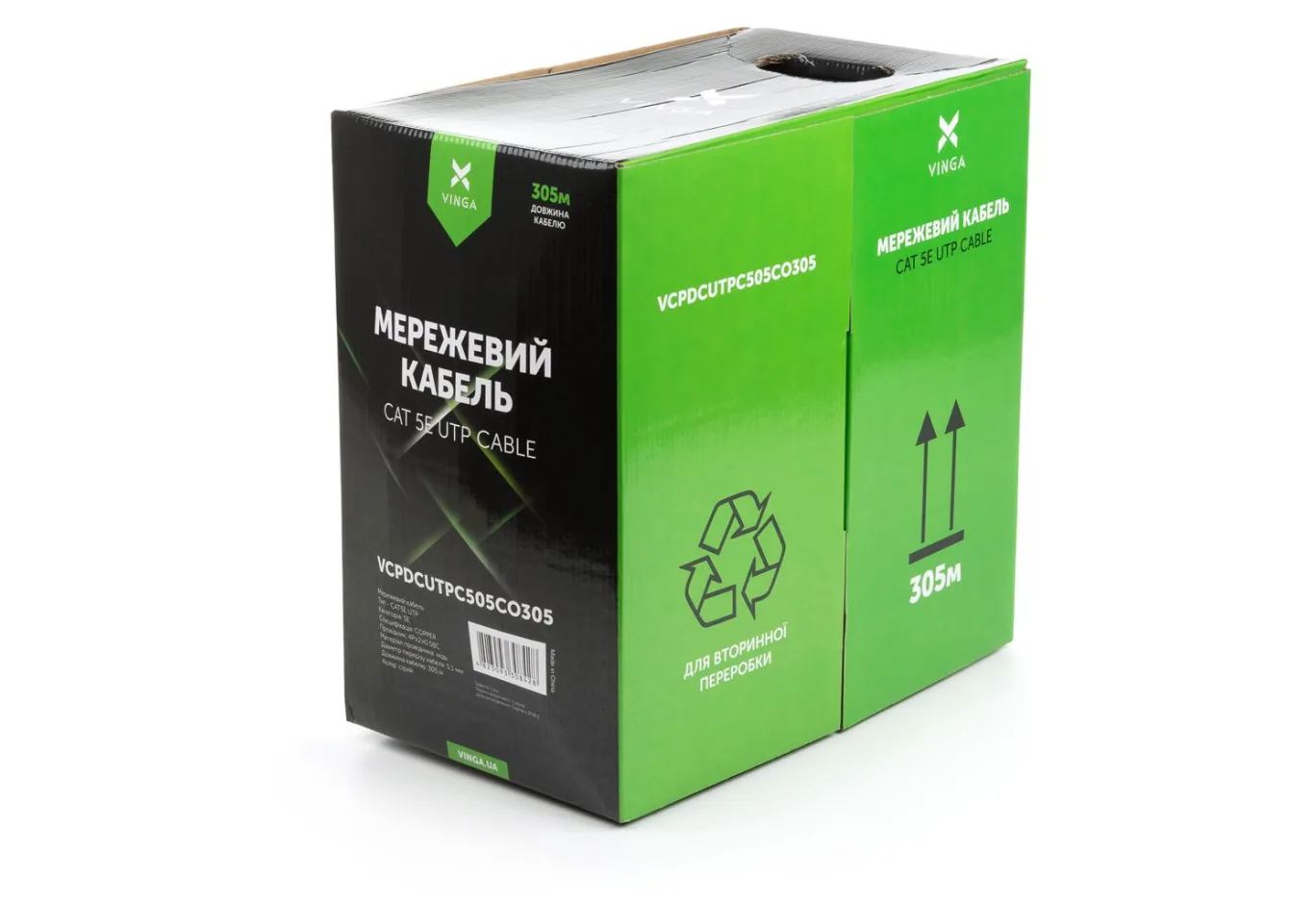 Network cable Vinga UTP 305м cat.5e Copper 4 pairs 0.5мм мідь (VCPDCUTPC505CO305)