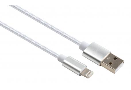 Дата кабель USB 2.0 AM to Lightning 1m nylon silver Vinga (VCPDCLNB1S)