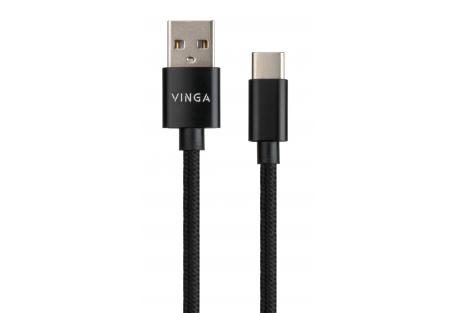 Дата кабель USB 2.0 AM to USB-C 1.0m nylon black Vinga (VCPDCTCNB1BK)