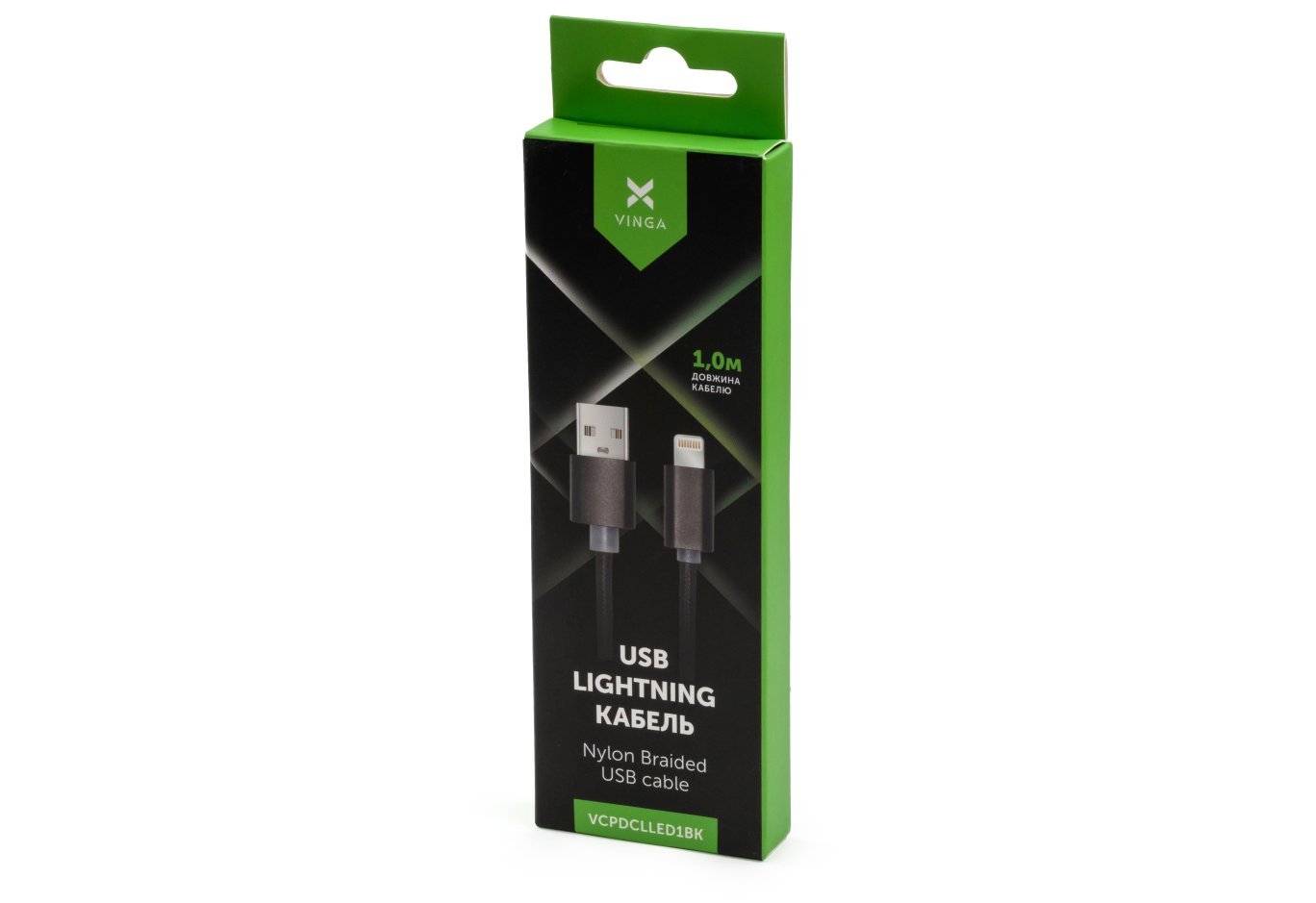 Data cable USB 2.0 AM to Lightning 1m LED black Vinga (VCPDCLLED1BK)