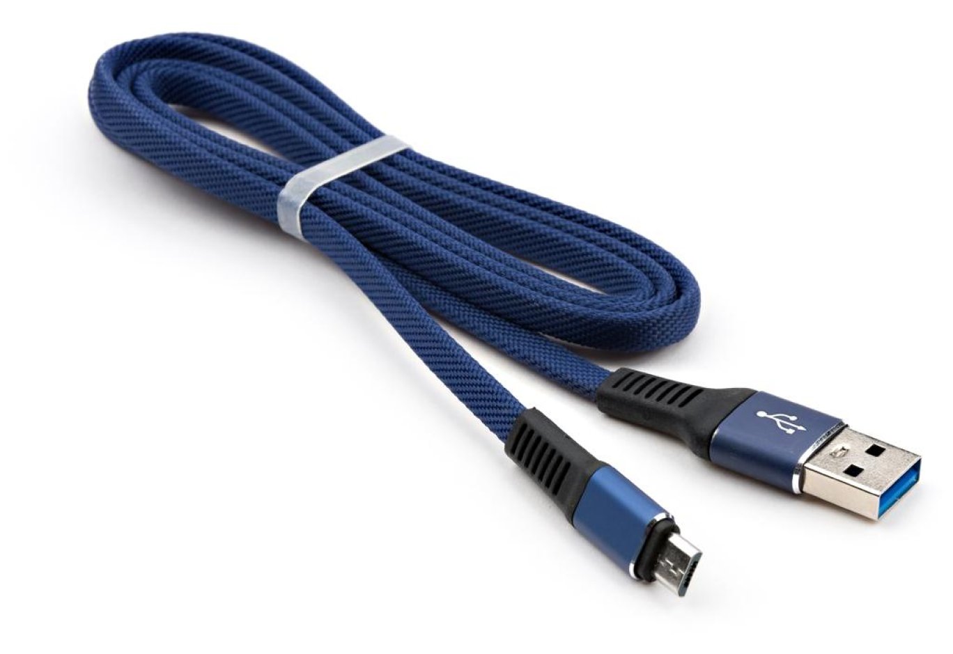 Data cable USB 2.0 AM to Micro 5P 1m flat nylon blue Vinga (VCPDCMFNB1B)