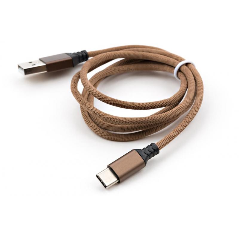 Дата кабель USB 2.0 AM to USB-C 1.0m nylon brown Vinga (VCPDCTCNB21BR)