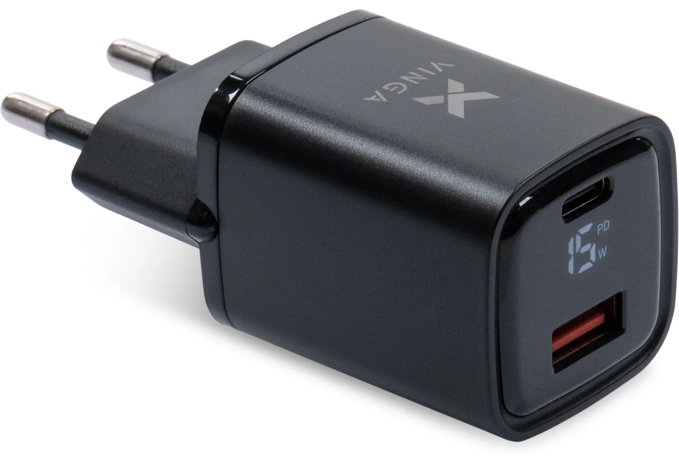 Зарядний пристрій Vinga USB-C PD30W + USB-A QC30W Display 33W Max (VCR30ACDB)