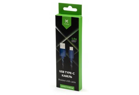 Дата кабель USB 2.0 AM to USB-C 1.0m 2color nylon blue Vinga (VCPDCTCNB31B)