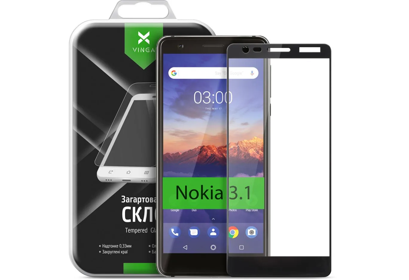 Protective glass Vinga для Nokia 3.1 Black (VTPGS-N31B)