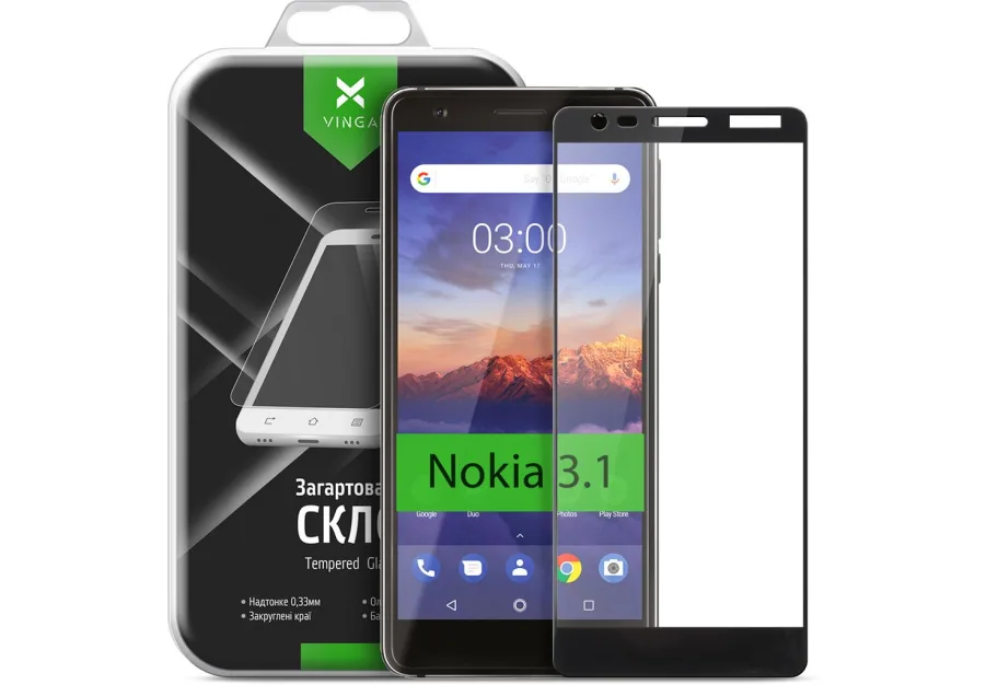 Protective glass Vinga для Nokia 3.1 Black (VTPGS-N31B)