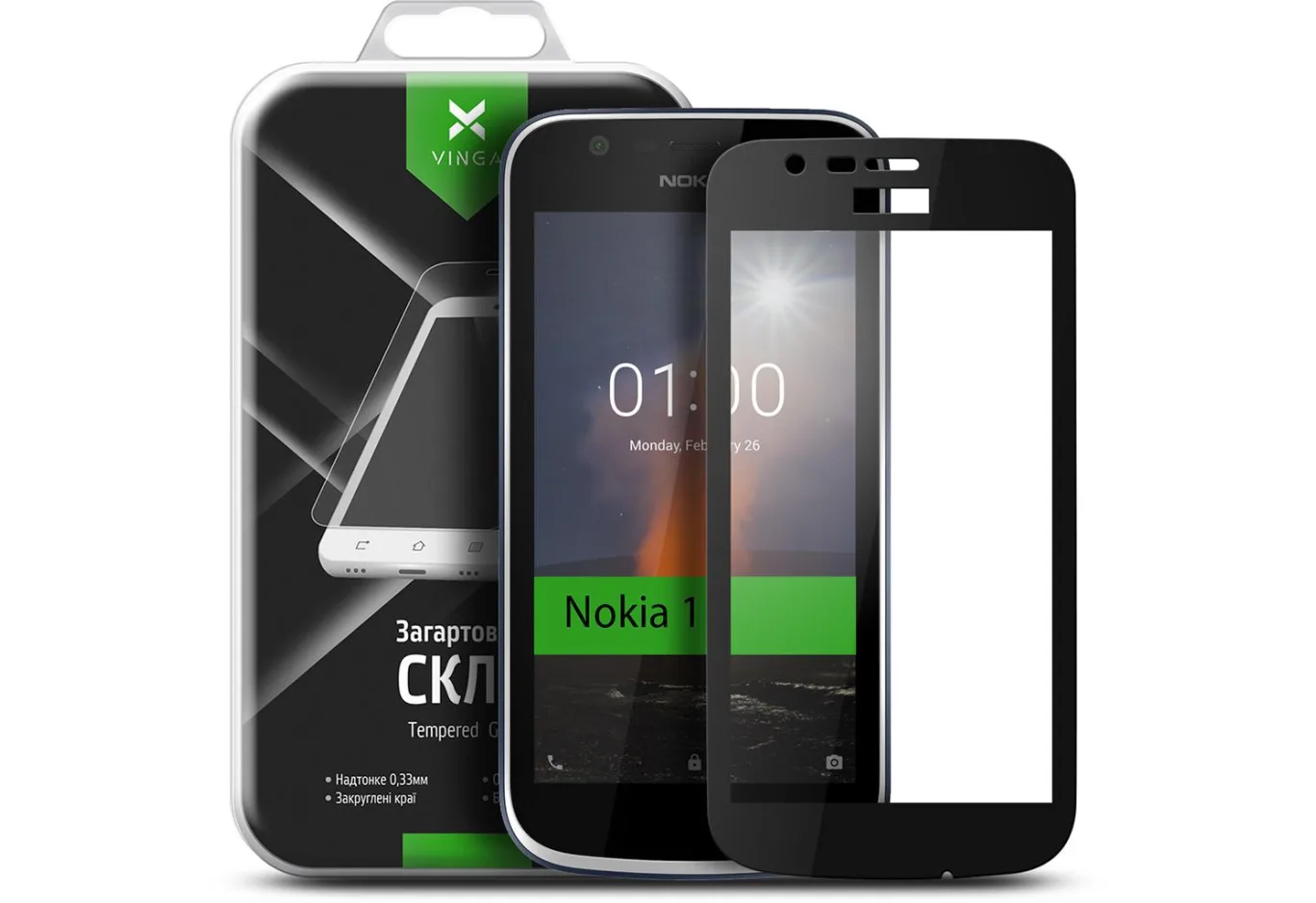 Скло захисне Vinga для Nokia 1 Black (VTPGS-N1B)