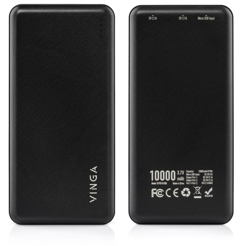 Батарея універсальна Vinga 10000 mAh  black (BTPB1910BK)