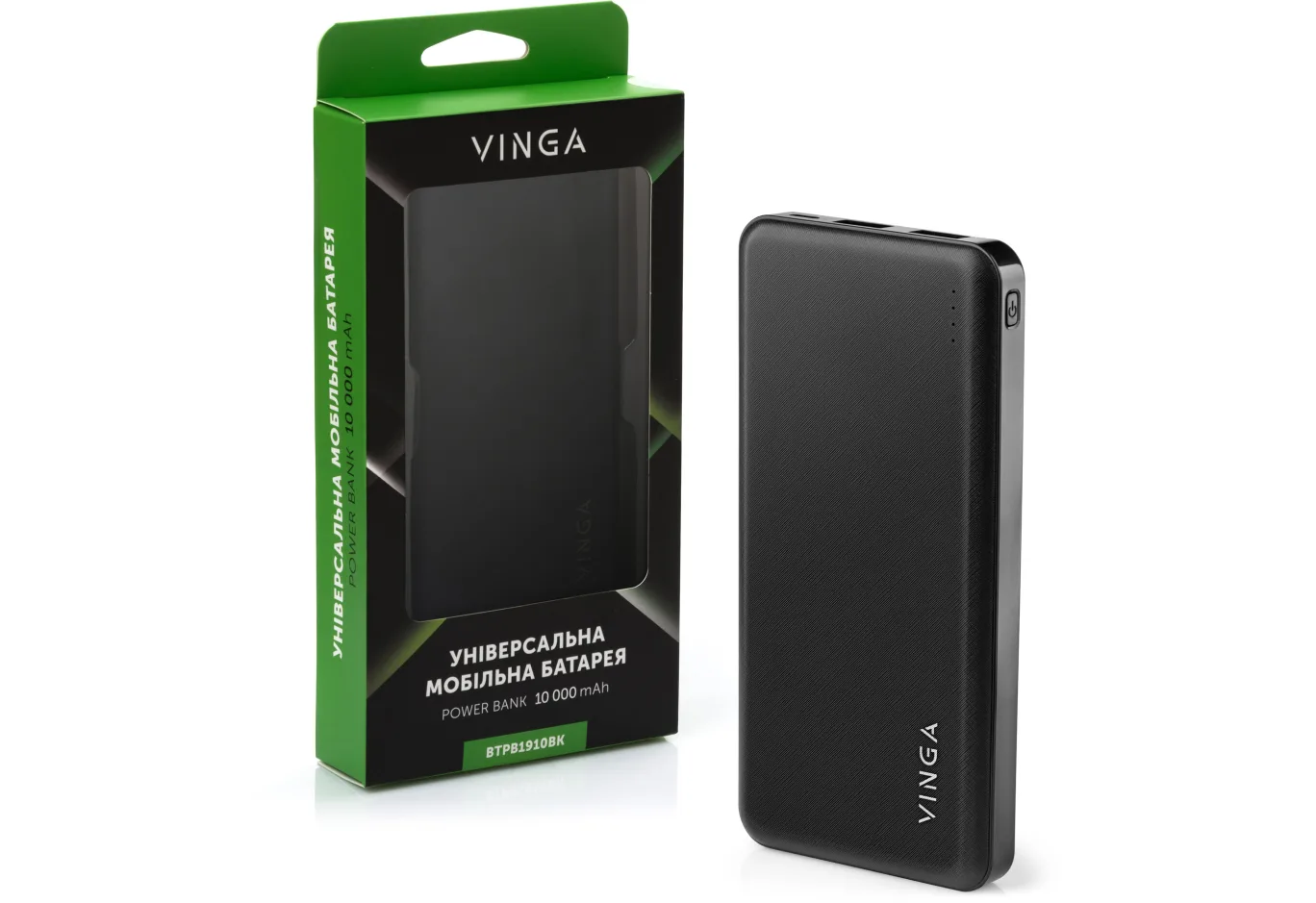 Батарея універсальна Vinga 10000 mAh  black (BTPB1910BK)