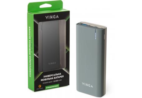 Батарея универсальная Vinga 10000 mAh soft touch dark grey (BTPB3810QCRODG)