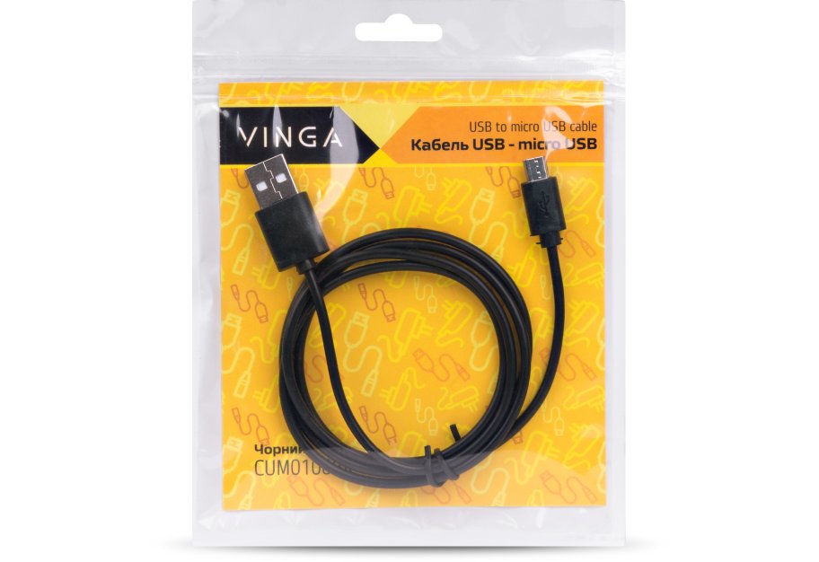 Data cable USB 2.0 AM to Micro 5P 1.0m Rainbow M Black Vinga (CUM0100BK)