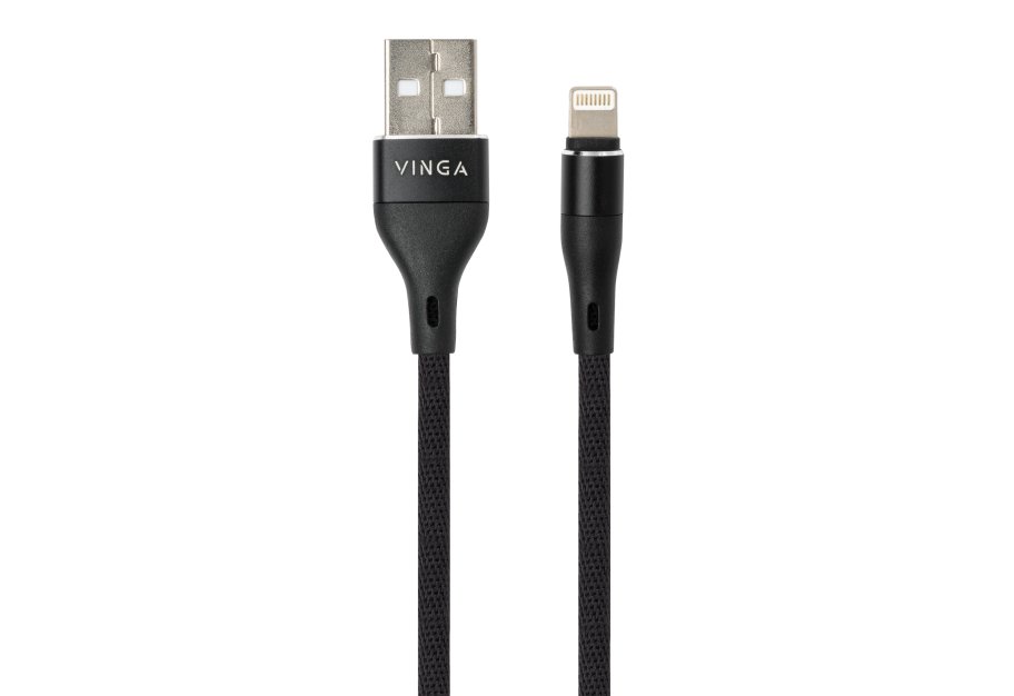 Дата кабель USB 2.0 AM to Lightning 1.0m cylindric nylon back Vinga (VCPDCLCANB1BK)