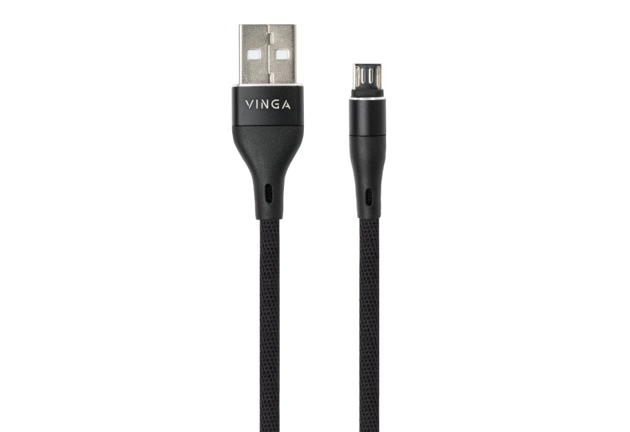 Дата кабель USB 2.0 AM to Micro 5P 1.0m cylindric nylon black Vinga (VCPDCMCANB1BK)