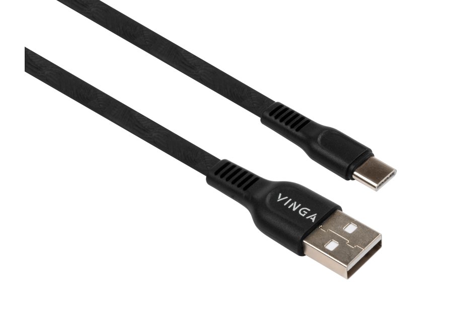 Дата кабель USB 2.0 AM to USB-C 1.0m flat art TPE back Vinga (VCPDCTCFTPE1BK)